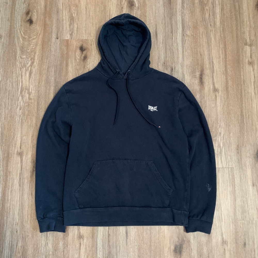 Vintage y2k Everlast embroidered logo hooded pullover sweatshirt in black -small